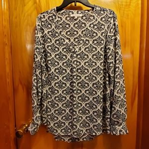 Rose + Olive cream blouse with navy print